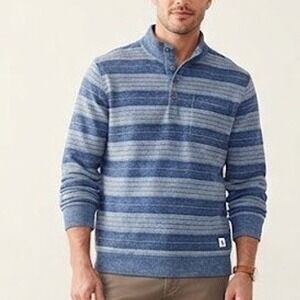 Johnnie-O Hangin' Out Hawking Henley Pullover Mens Large Mariner Blue Striped